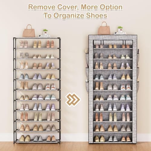 Covered Shoe Rack Tall Metal Shoes Rack Organizer for Entryway Garage Closet Tall Shoe Shelf Shoe Storage Cabinet Free Standing Large Garage Shoes Racks Organizer