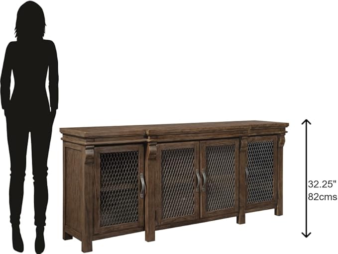Hekman Furniture Entertainment Center Wexford Finish, Antique Pewter Wire Grating Multiple Storage Units, Sturdy Wooden Frame Credenza Storage Cabinet Perfect for Home Decor & Dinning Room