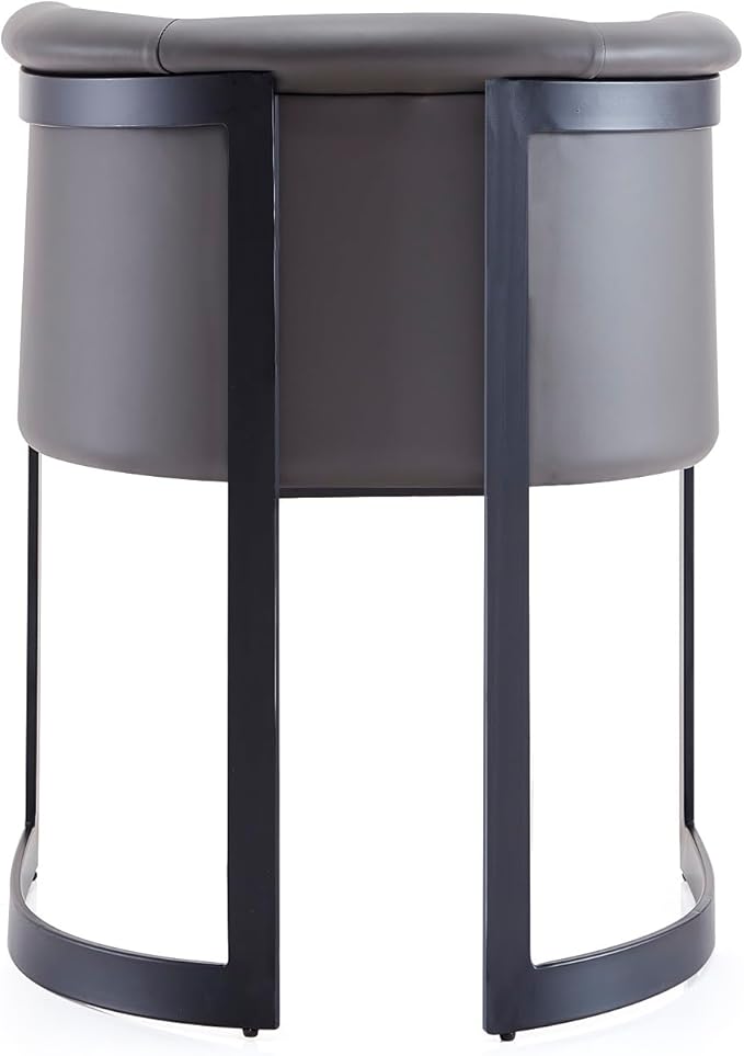 Manhattan Comfort Corso Faux Leather Upholstered Dining Chair, Barrel-Style Foam Padded Seat, Unique Geometric Metal Frame, Fully Assembled Accent Furniture, Grey