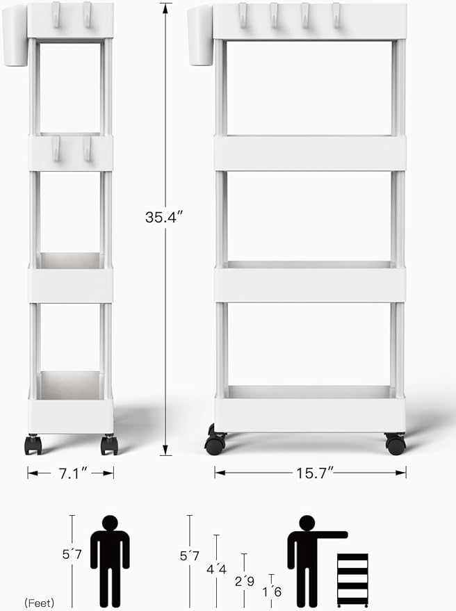 Pipishell Slim Storage Cart with Wheels, Bathroom Cart Organizer Bathroom Storage Small, Rolling Cart for Bathroom, Laundry Room, Kitchen, Narrow Space, Black PIUC04