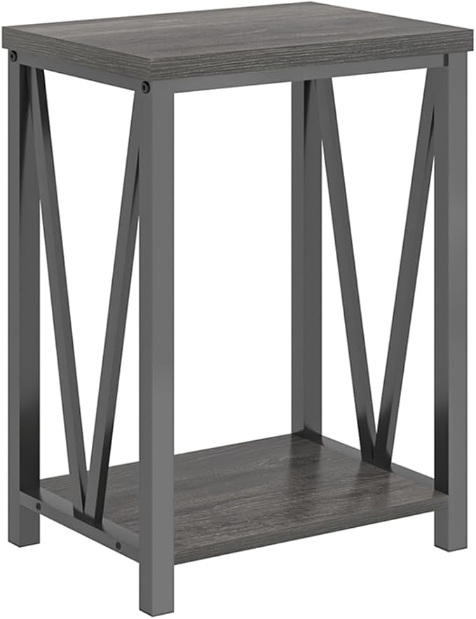 FOLUBAN Small Side Table, Rustic Wood and Metal End Table with Storage, Vintage Night Stand for Living Room Bedroom Office, Dark Gray