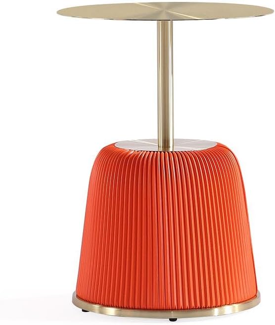 Manhattan Comfort Anderson Modern 15.75" Round End Tables 1.0 - Elegant Leatherette Upholstered Base with Pleated Design & Gold Steel Tabletop, Fully Assembled Accent Furniture, Set of 2, Orange
