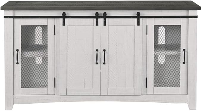 Martin Svensson Home Rustic 65” Solid Wood TV Stand with Storage, White Stain with Grey Stain Top