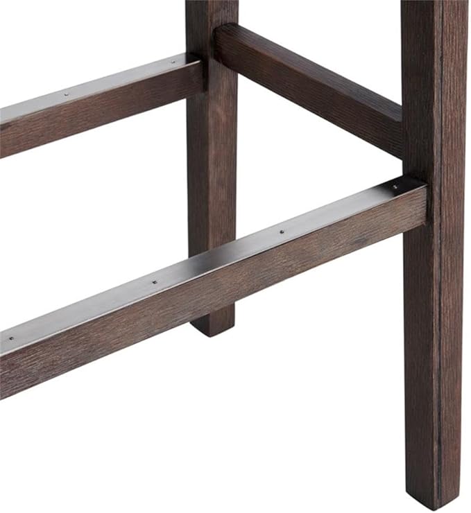 Alaterre Furniture Williston Bar Height Stool, Set of 2, Dark Brown, Solid Rubberwood Frame, Wire Brush Finish, Gray Accents, Linen-Like Fabric Upholstery, Dimensions 21 in. W x 14 in. D x 31 in. H