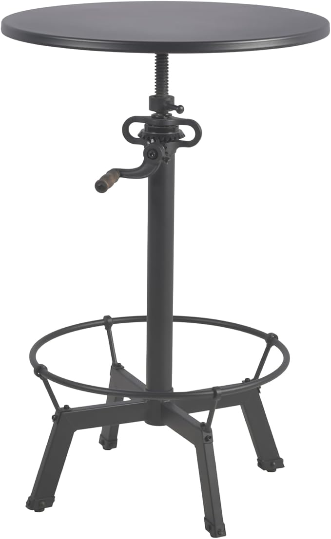 LOKKHAN Industrial Bar Table-33.5-39.4 Inch Tall-Adjustable Bar Height Pub Table-23.7 Inch Swivel Round Metal Top-Easily Adjusts by Crank Handle, Black