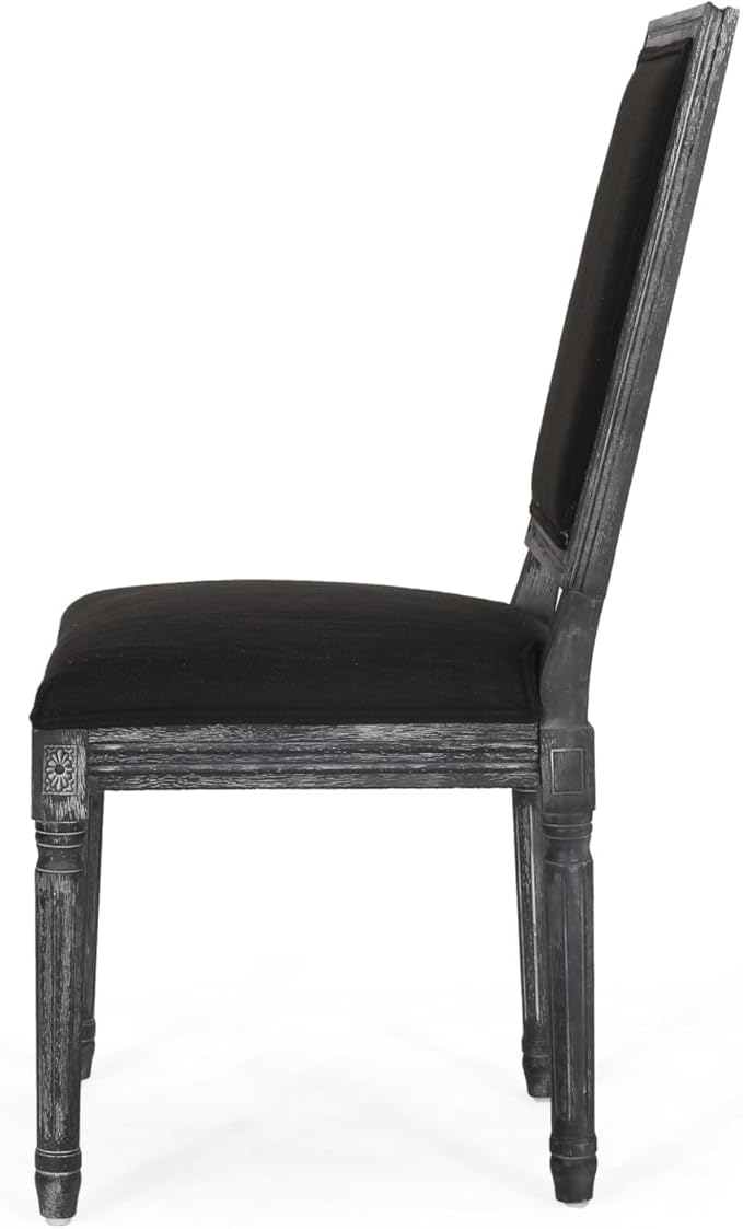 Merax Upholstered Solid Wood Dining Chairs Set of 2, French Country Style Accent Side Seating Furniture for Kitchen, Living Room, Cushioned Back, Black