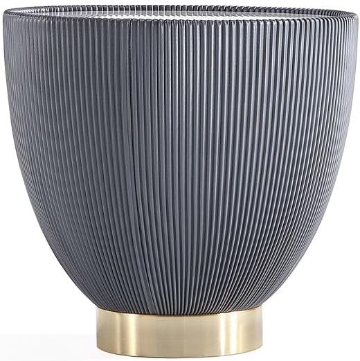 Manhattan Comfort Anderson Modern 18" Round End Table 2.0 | Ceramic Marble Tabletop, Elegant Pleated Leatherette Design & Gold Stainless Steel Base, Fully Assembled Accent Furniture, Set of 1, Grey