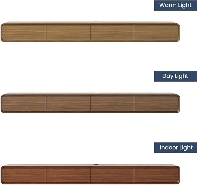 POVISON Fully-Assembled Minimalist Floating TV Stand with LED Lights, Modern Wall-Mounted Media Console with 4 Drawers for 85 Inch TV, Walnut Veneer, 94"
