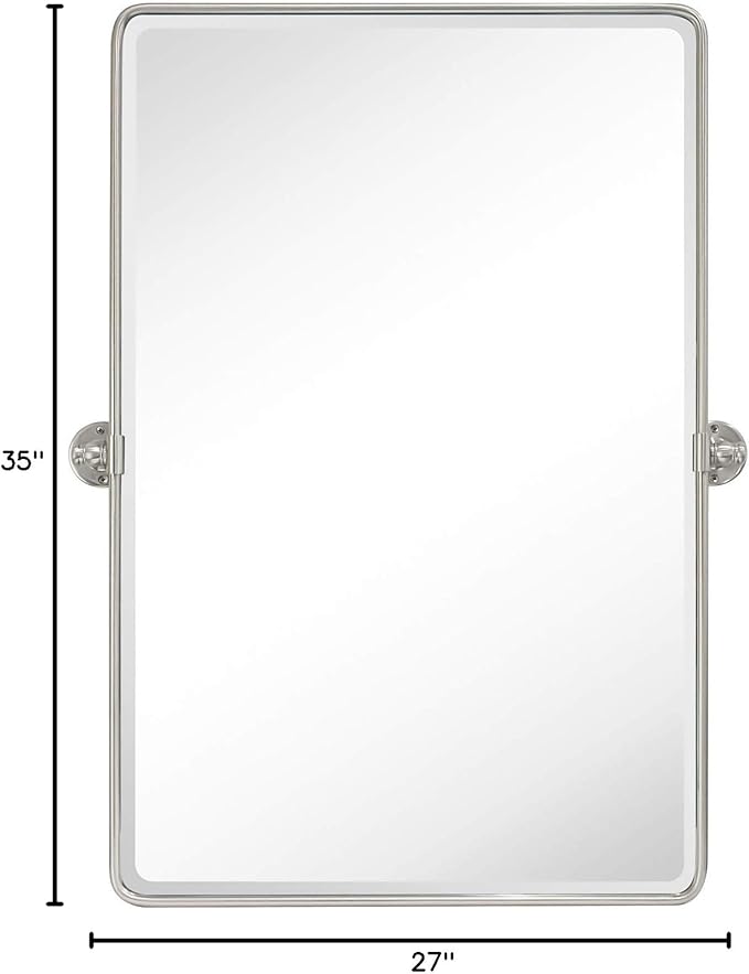TEHOME 27 x 35'' Farmhouse Brush Nickel Metal Framed Pivot Rectangle Bathroom Mirror Tilting Beveled Vanity Mirrors for Wall