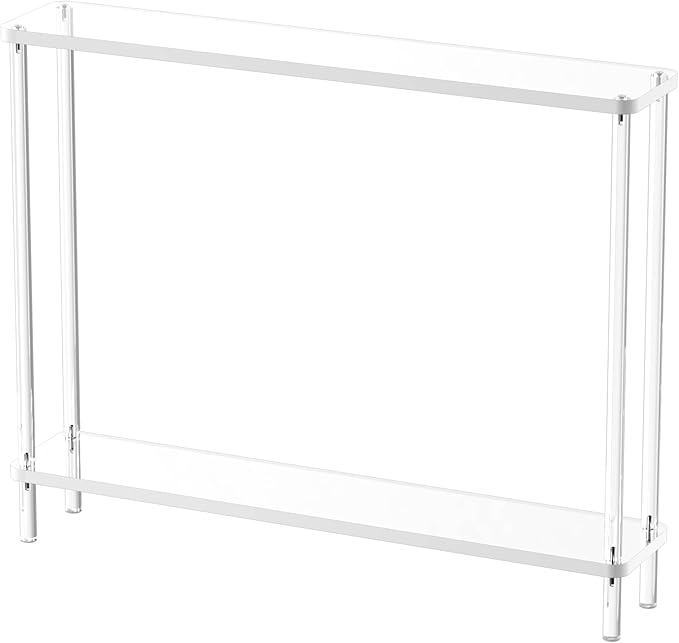Acrylic Narrow Console Table for Entryway, 7.6" D x 39.4" W x 31.5" H, Cylindrical Legs, Skinny Entry Table for Sofa, Foyer, Hallway, Living Room, Modern, 2-Tier, Clear