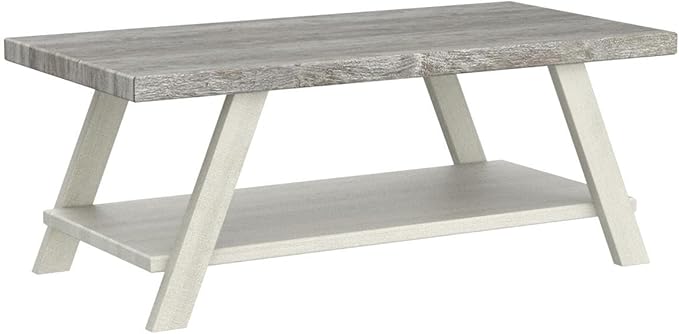 Roundhill Furniture Athens Contemporary Wood Shelf Coffee Table, Weathered Gray and Beige