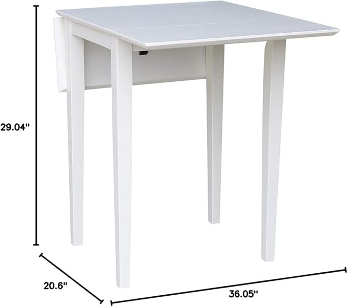 IC International Concepts, Solid Wood Small Drop Leaf Dining Table, Solid Real Wood, Sturdy Parawood, White