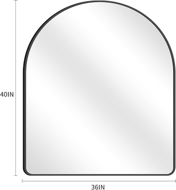 FORBATH Arched Mirror 36x40 Inch, Black Arched Mirror Wall Mounted Modern Black Aluminum Frame Decor Large for Dresser Bedroom Living Room Entryway, Hanging or Leaning Against Wall