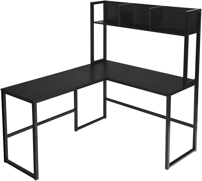 Tangkula Reversible L-Shaped Desk with Hutch, Space Saving Corner Computer Desk with Storage Shelves, Home Office Study Writing Desk Computer Workstation with Storage Bookshelf, Gaming Desk