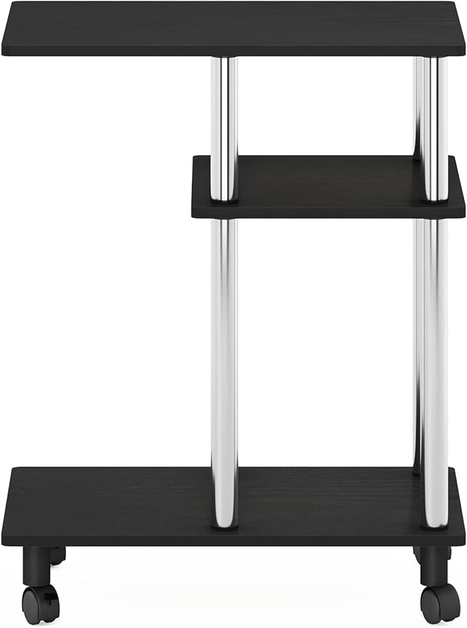 Furinno Turn-N-Tube C Shaped Side Table with Casters, Americano/Stainless Steel