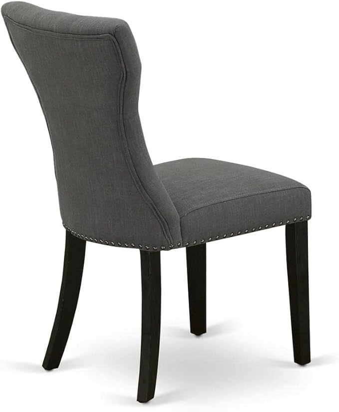 East West Furniture GAP6T50 Gallatin Parson Chairs - Button Tufted Nailhead Trim Dark Gotham Linen Fabric Upholstered Dining Chairs, Set of 2, Wirebrushed Black