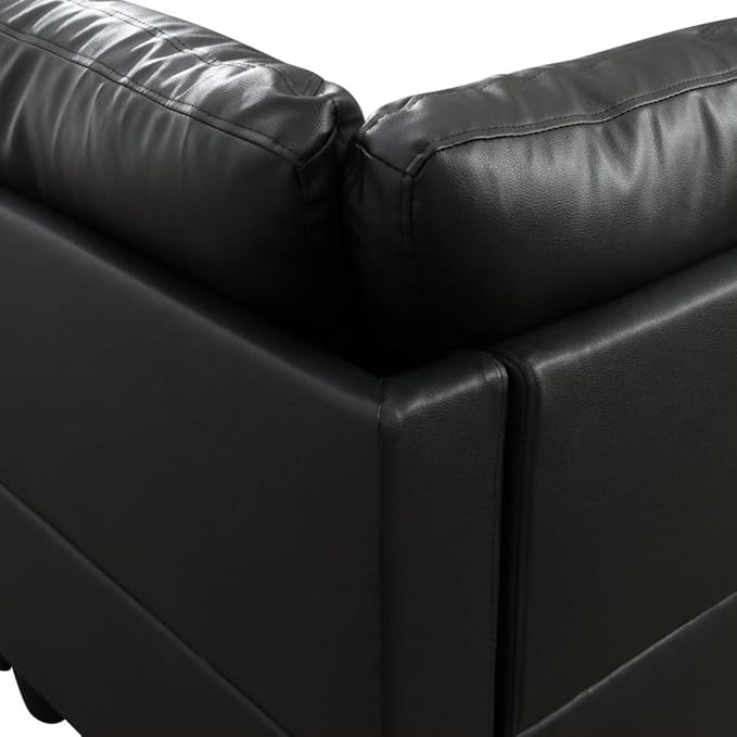 Black L-Shaped 3-Piece Faux Leather Sofa with Storage Ottoman Set, Sectional Couch Sofa Set for Living Room, Office, Small Space