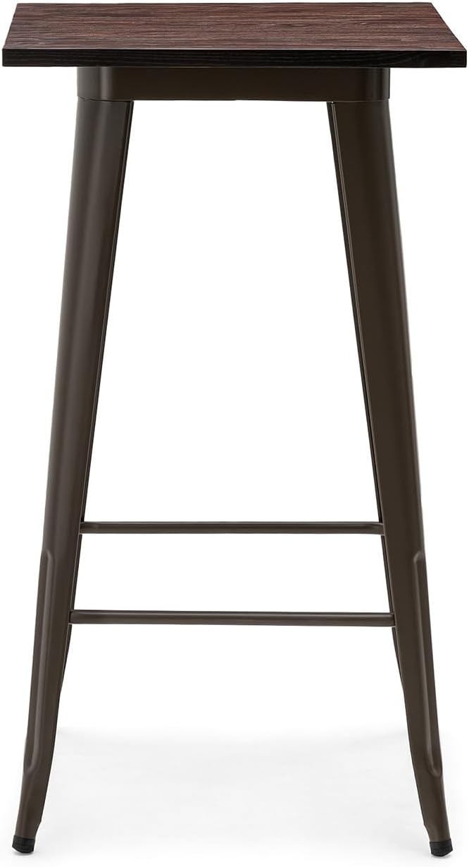 Glitzhome 41.25" H Modern Style Square High Heavy-Duty Metal Bar Table with Wooden Top Sturdy Frame Bistro Pub Table