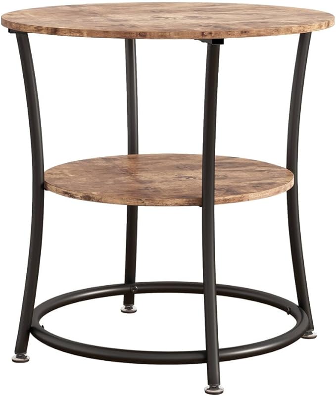 BOFENG Round Coffee Table Side Table,Round End Table with 2 Storage Shelves for Living Room, Bedroom,Small Space,Coffee Table Nightstand with Sturdy Metal Frame,Easy Assembly,Rustic Brown