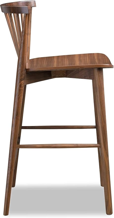POLY & BARK Ligna Counter Stool Walnut – Mid-Century Inspired Stool with Sculpted Spindle Back – Solid American Oak Frame and Engineered Wood Veneered Seat – Fully Assembled and Ready to Use