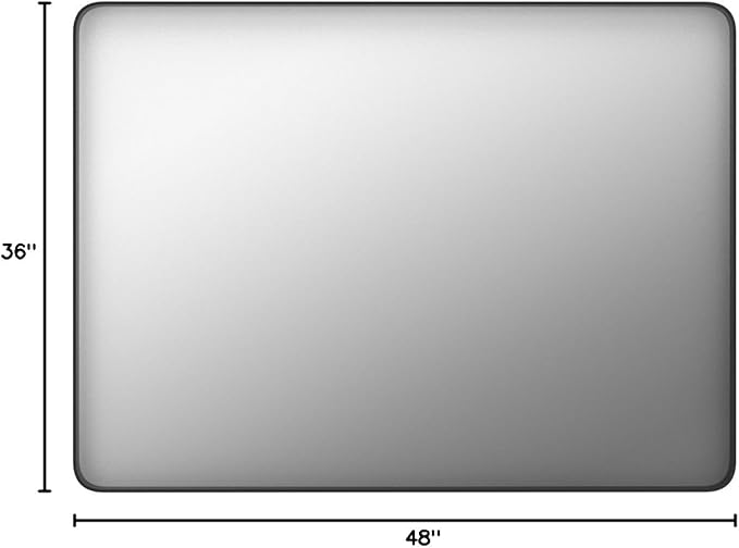 Black Bathroom Mirror 48X36 Inch, Black Metal Framed Mirror for Wall, Rounded Rectangle Matte Bathroom Vanity Mirror with Tempered Glass, Anti-Rust, Horizontal/Vertical