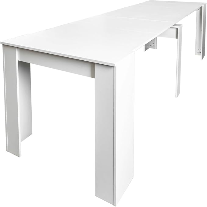 KEIKI 20"-118.5" L Extendable Foldable Dining Room Table for 1-10 People, Wood Multifunctional Rectangle Expandable Console Kitchen Living Meeting Room Furniture, 6 Tabletop Length Options, White