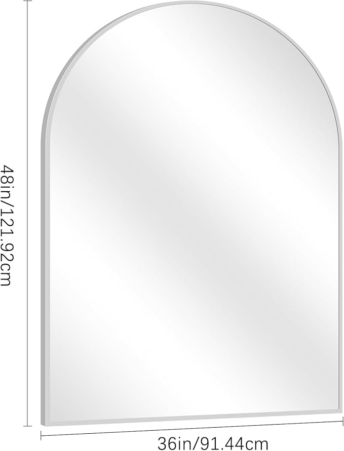 Arched Bathroom Mirror, 36x48IN Silver Bathroom Mirror with Metal Frame, Wide Wall Mounted Mirrors Decor Modern Dresser Mirror for Bedroom Living Room Entryway