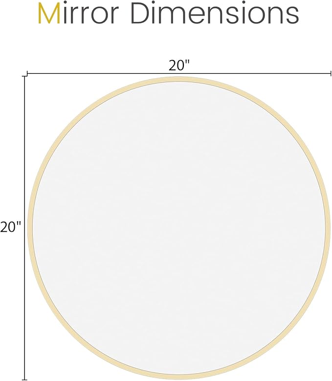 HOMECOOKIN Round Wall Mirror 20" Gold Circle Mirror for Bathroom with Metal Framed, Round Gold Mirror for Wall Decor, Vanity, Entryway Living Room