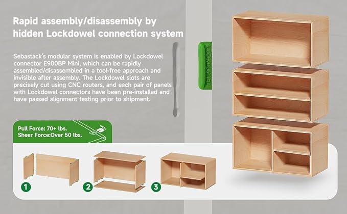 Sebastack 3 Cube Organizer Bookcase, Expandable Storage Shelves, Wooden Open Shelving Unit Book Shelf for Living Room, Office, Bedroom, Beech Color Wood Furniture (1 Set)