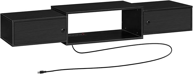 HOOBRO 55" Floating TV Stand with Power Outlets, Modern Wall Mounted Media Console Shelf with Doors, Entertainment Center for Under TV Storage, for Living Room, Bedroom, Black BK11UDS01