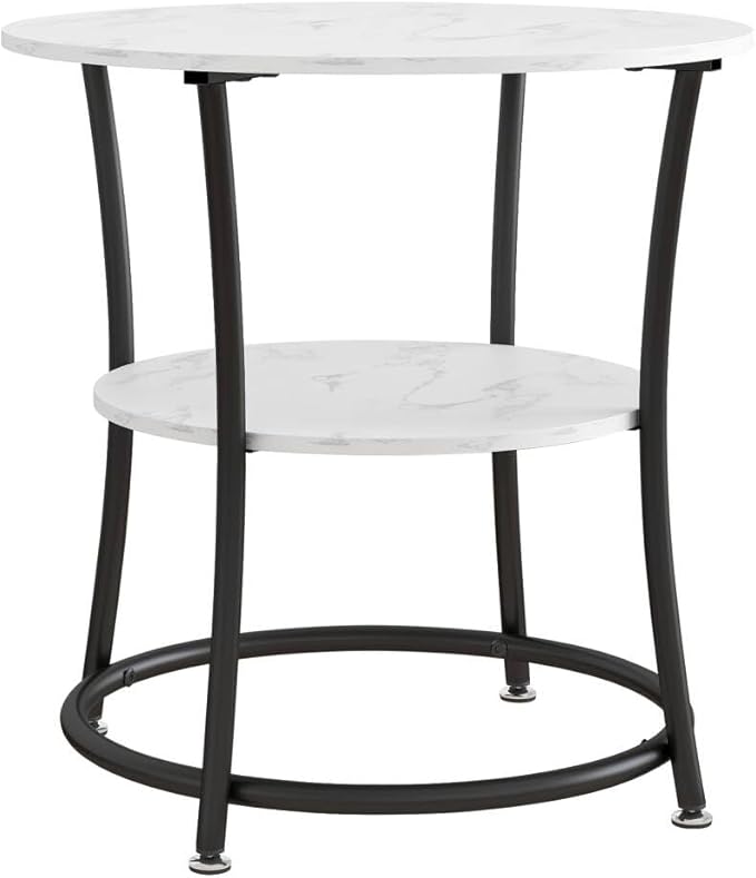 BOFENG Round Coffee Table Side Table,Round End Table with 2 Storage Shelves for Living Room, Bedroom,Small Space,Coffee Table Nightstand with Sturdy Metal Frame,Easy Assembly,White