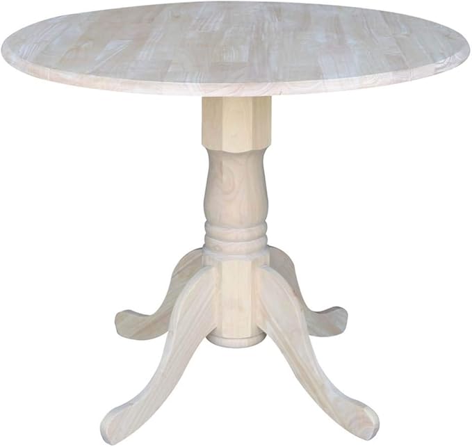 IC International Concepts 36" Dual Drop Leaf Dining Table Solid Real Wood, Sturdy Parawood, 36"W x 36"D x 30"H, DIY, Paint/Stain Ready, Unfinished