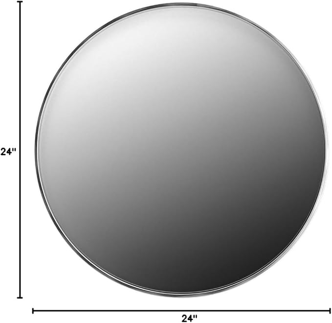 TokeShimi Round Mirror 24 Inch Brushed Silver Round Bathroom Mirror for Wall Non-Rusting Aluminum Alloy Brushed Silver Matte Metal Frame Modern Circle Mirror Multi Style Home Decor