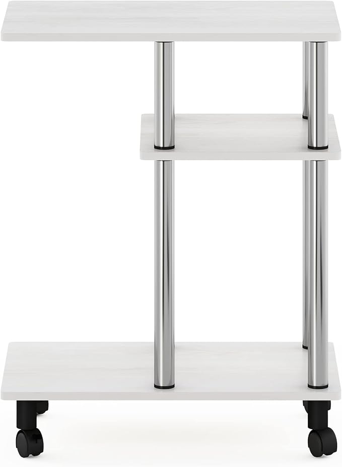 Furinno Turn-N-Tube U-Shaped Side Table with Casters, White Oak/Stainless Steel