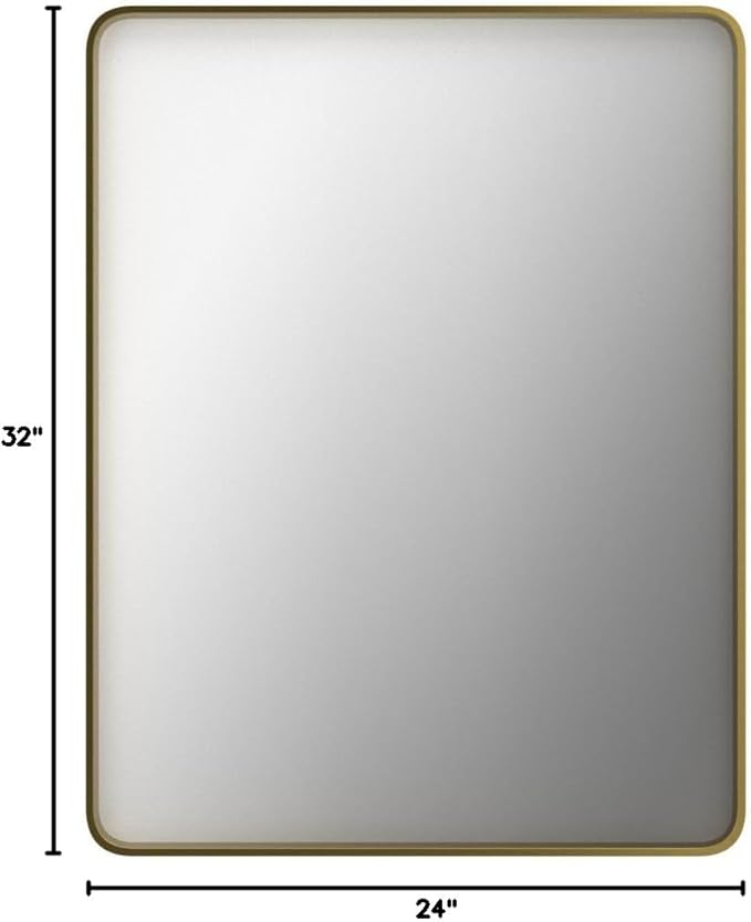 TokeShimi Bathroom Mirror for Wall 24 x 32 Inch Gold Brushed Brass Metal Rounded Corner Rectangle Mirror Wall Mirror in Metal Frame