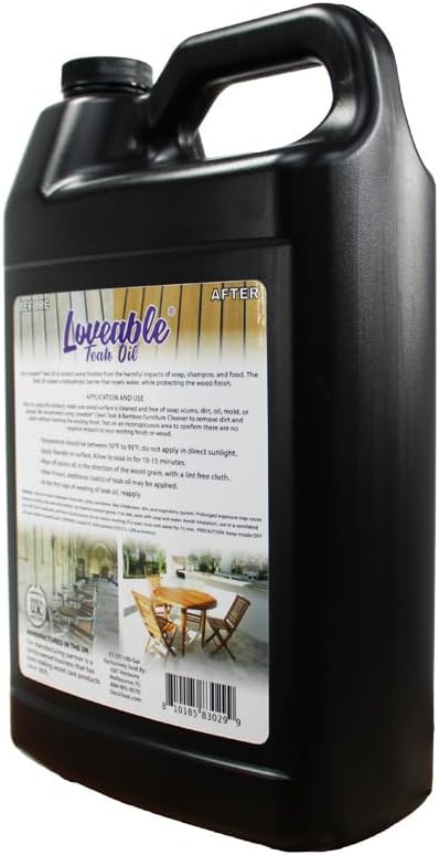 EcoDecors Loveable Teak Oil – 1 Gallon, Indoor and Outdoor Wood Protector, Marine-Grade, Plant-Based Formula, Deep-Penetrating Teak Treatment for Patio, Garden, Shower & Boat Wood Furniture