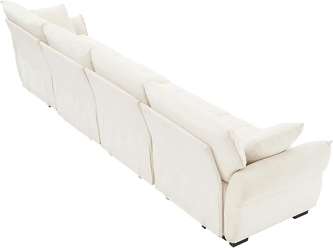 Modern Chenille Fabric 4-Seat Sofa w/ 2 Pillows, Premium Upholstery Living Room Couch with Tufted Backrest & Comfortable Armrests and High-Resilience Memory Foam Cushions,White