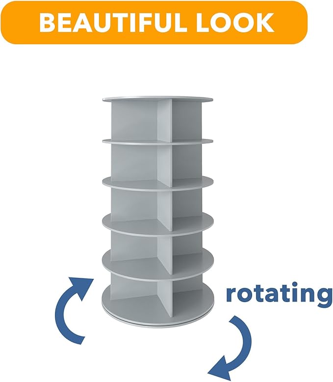 SpaceAid 5 Tier Rotating Shoe Rack Tower, Spinning Shoe Display Lazy Susan, Revolving 360 Shoe Rack Storage Round Carousel, Vertical Handbag Rotate Shoes Closet Organization (5-Tier Gray)
