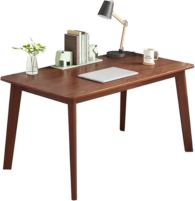 IOTXY Simple Wooden Writing Desk - Modern Minimalist Style PC Laptop Computer Workbench with Solid Wood Legs, 39" W Home Office Work Table for TV Stand Music Video Live Broadcast Workstation, Walnut