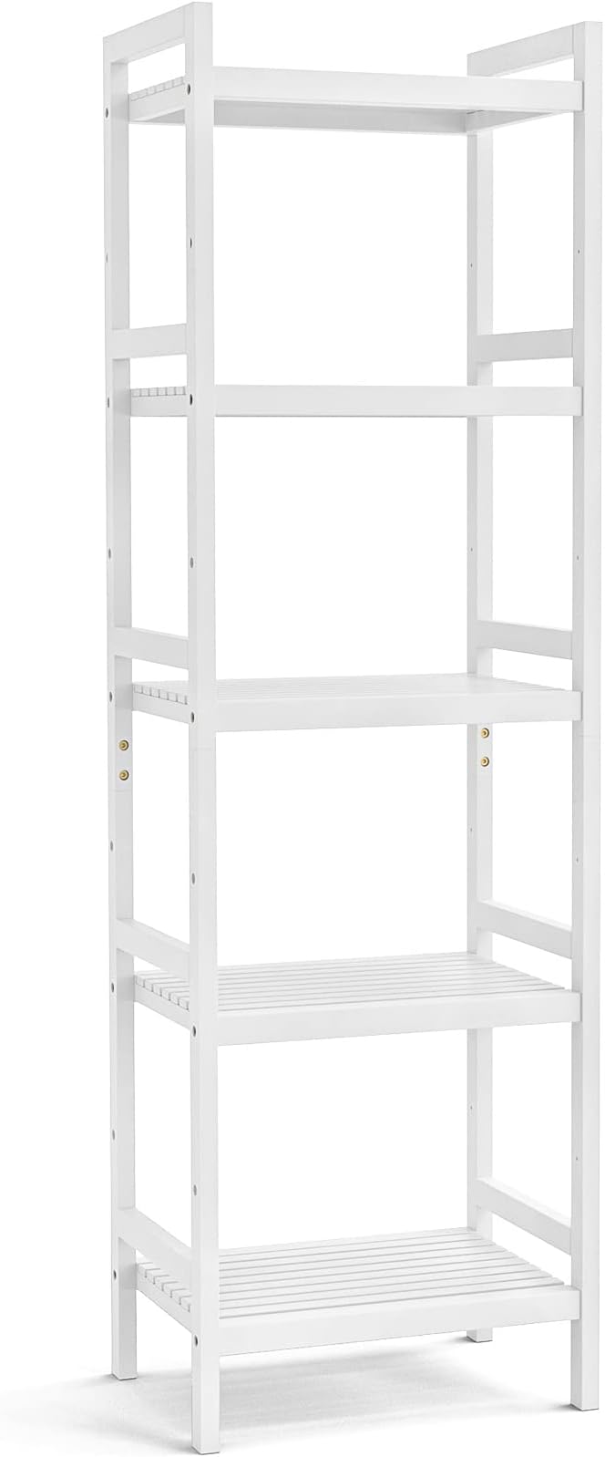 Homykic Bamboo Bookshelf, 5-Tier Narrow 55.9” Adjustable Book Shelf Bookcase Bathroom Shelves Freestanding Storage Stand for Living Room, Bedroom, Kitchen, Rust Resistance, Easy Assembly, White