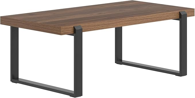 FOLUBAN Modern Coffee Table, Rustic Wood and Metal Center Table, Industrial Rectangle Cocktail Tea Table for Living Room, Walnut, 47 Inch
