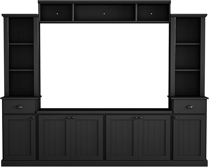 Merax Modern TV Stand Set with Adjustable Bridge for TVs Up to 75", Storage Media Console & Wall Units - Minimalist Entertainment Center for Living Room, Black