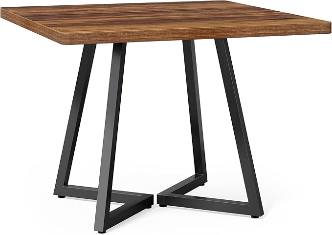 LITTLE TREE 31.5 Inches Small Dining Table for 4, Square Dinner Table for Small Space, Dining Room Tables, Rustic Brown Wooden Kitchen Table with Metal Legs, Modern Leisure Cafe Table for Apartment