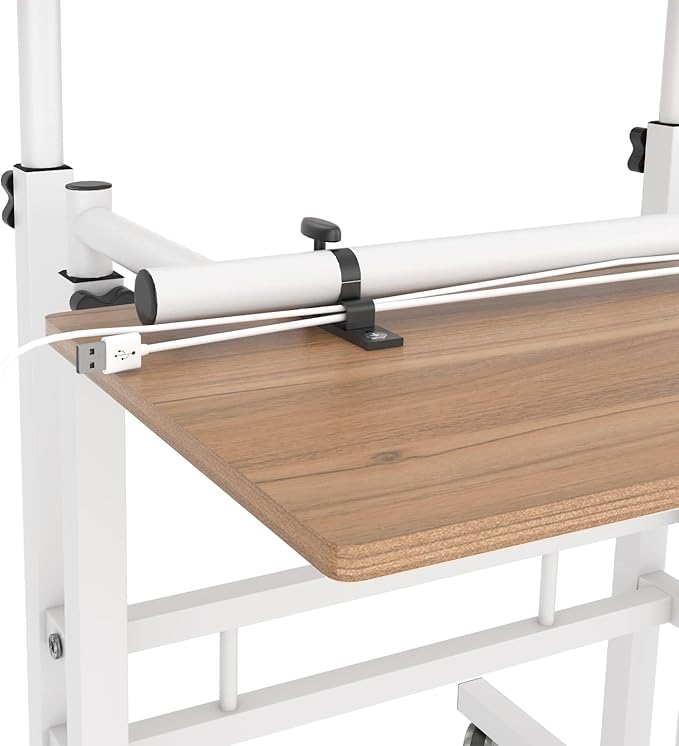 soges 23.6inches Height Adjustable Desk Laptop Desk on The Wheels, Rolling Stand Up Desk Computer Desk Adjustable Standing Desk Sit and Stand Desk Portable Laptop Table, Oak