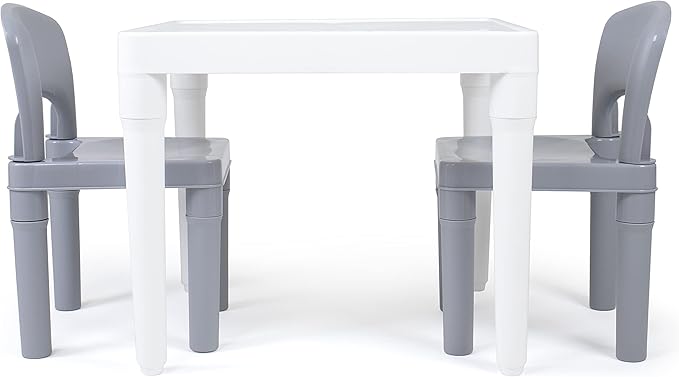 Humble Crew Kids Dry Erase Plastic Table and 2 Set, White Table & Grey Chairs, 20 x 20 x 17inches, 12 x 11 x 18 inches