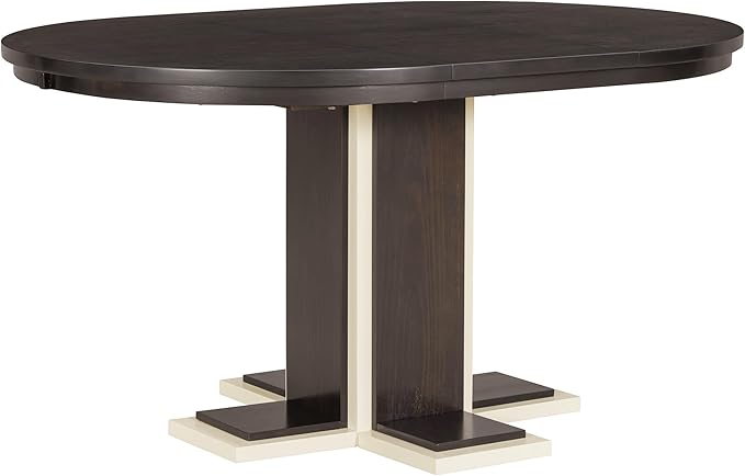Mid-Century Modern Extendable Round Table with 16" Removable Leaf, Expandable Circular to Oval (42" to 58") Solid Wood Tabletop with Cross Design Trestle Legs for Kitchen Dining/Living Room