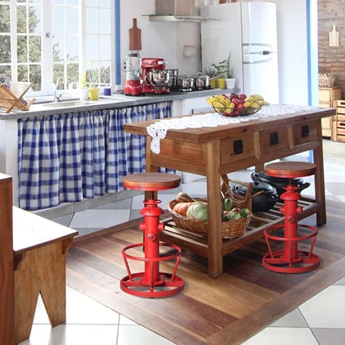 Industrial Bar Stools Vintage Swivel Bar Chairs 24.8-30.7inch Height Adjustable Farmhouse Kitchen Counter Island Stool Fire Hydrant Design Pub Stool