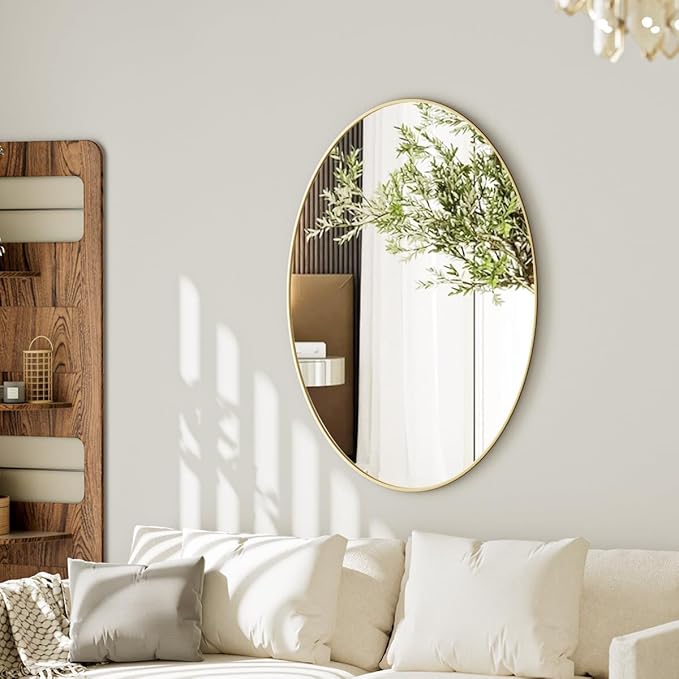 Koonmi Gold Oval Bathroom Mirror, 24"x31" Bathroom Vanity Mirror, Oval Mirror for Bedroom Living Room Entryway, Hangs Horizontal or Vertical