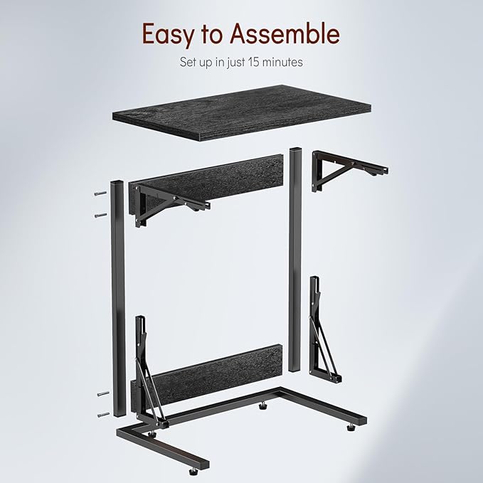 Tatub 24" Folding C Shaped End Table, Small Sofa Side Laptop Desk, Couch TV Tray Table for Living Room, Bedroom, Gray
