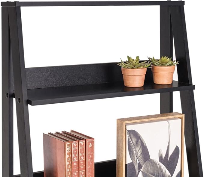 Madesa Modern 5-Tier Ladder Shelf Pantry Storage Space 24 Inch Wooden Free Standing Bookshelf Utility Shelves for Home Office Study Room and Kitchen - Black